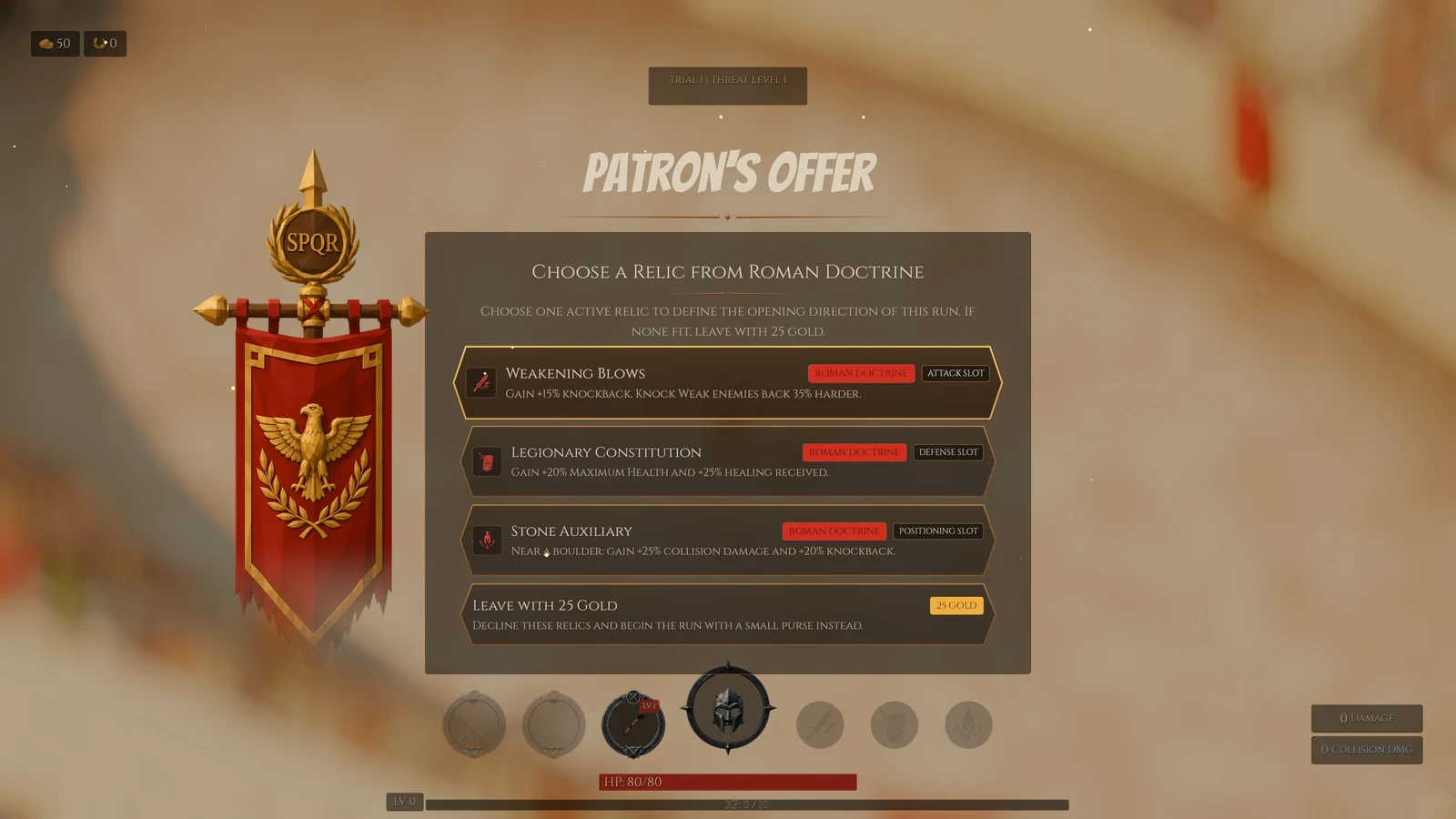 Patron’s Offer presents different upgrades between battles
